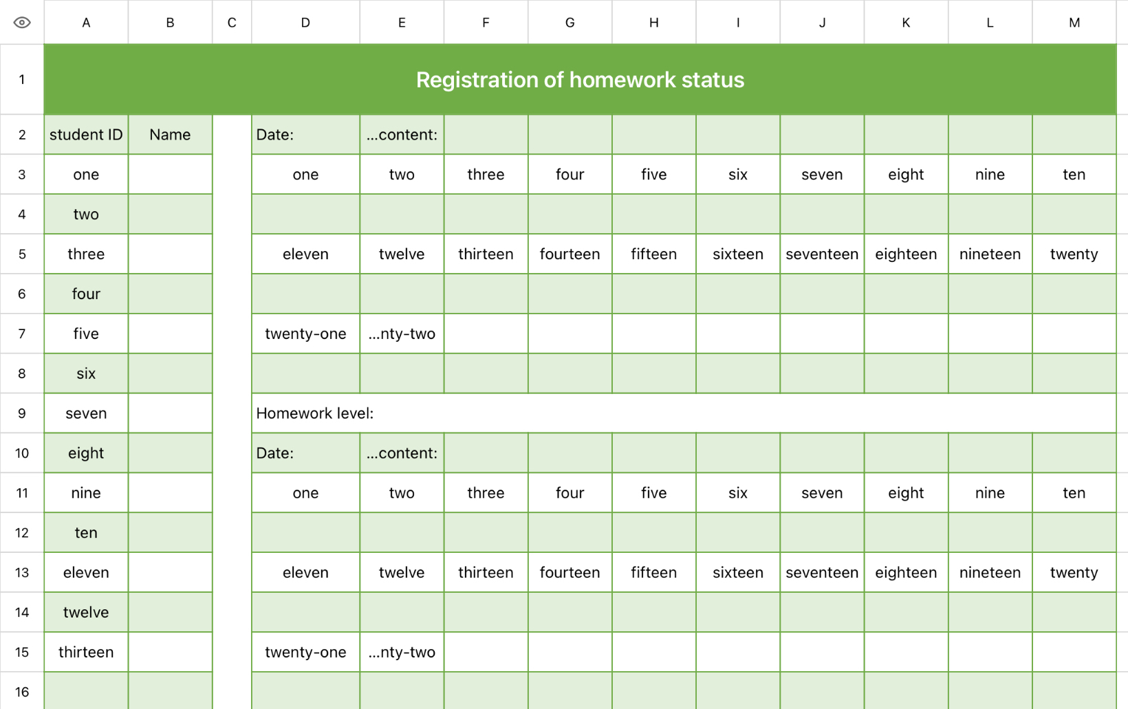 Student Homework Registration Form